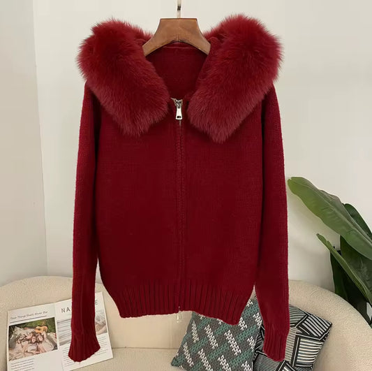 Fur Collar Winter Knit Jacket