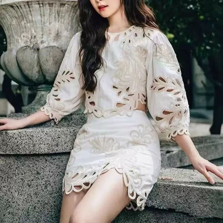 Ivory Lace Elegance Skirt Set