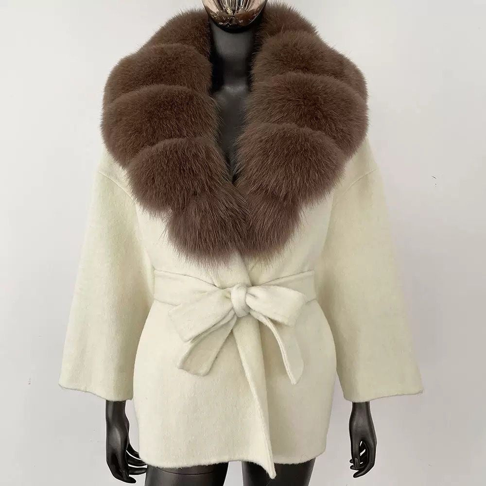 Fur-Collar Belted Wool Coat