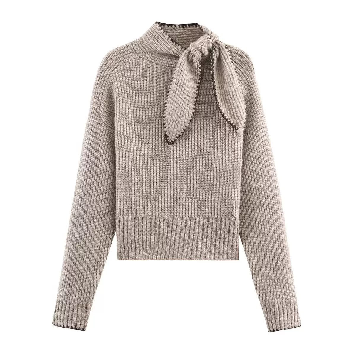 Contrast Bow Knit Sweater