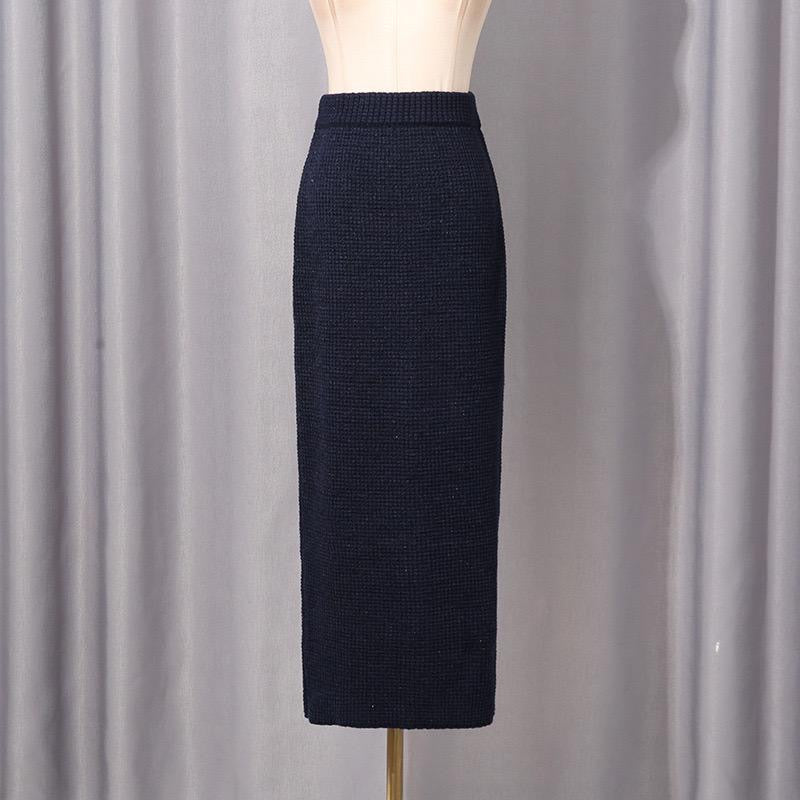 Textured Knit Peplum Cardigan & Fitted Maxi Skirt Set in Midnight Navy