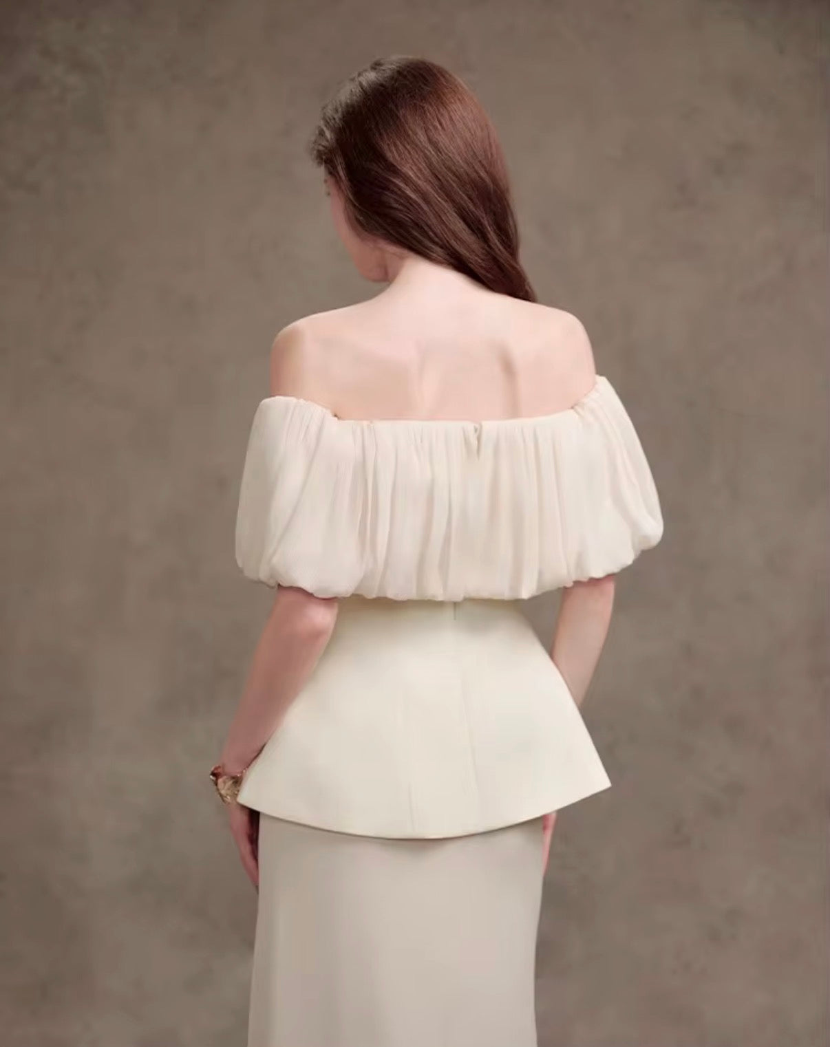 Ivory Cloud Off-Shoulder Peplum Set