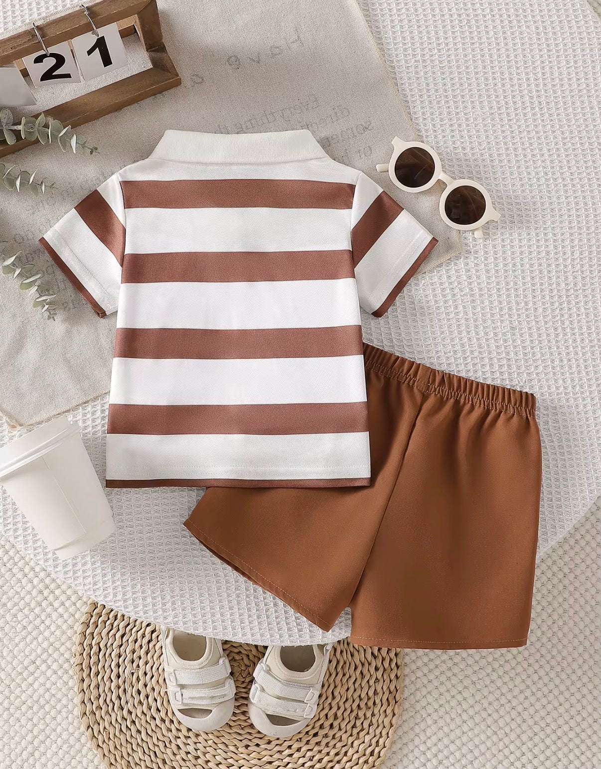 Cocoa Stripe Polo Set