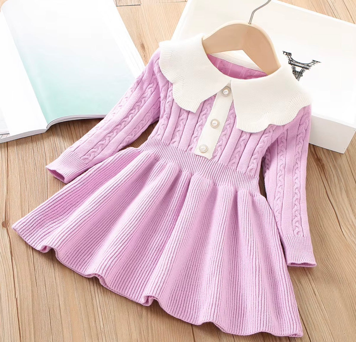 Pearl Collar Cable Knit Dress