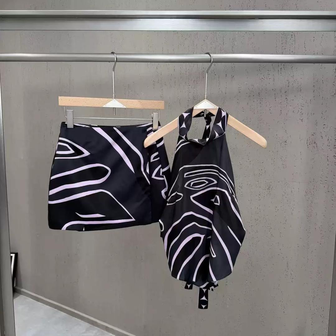 Abstract Halter Set