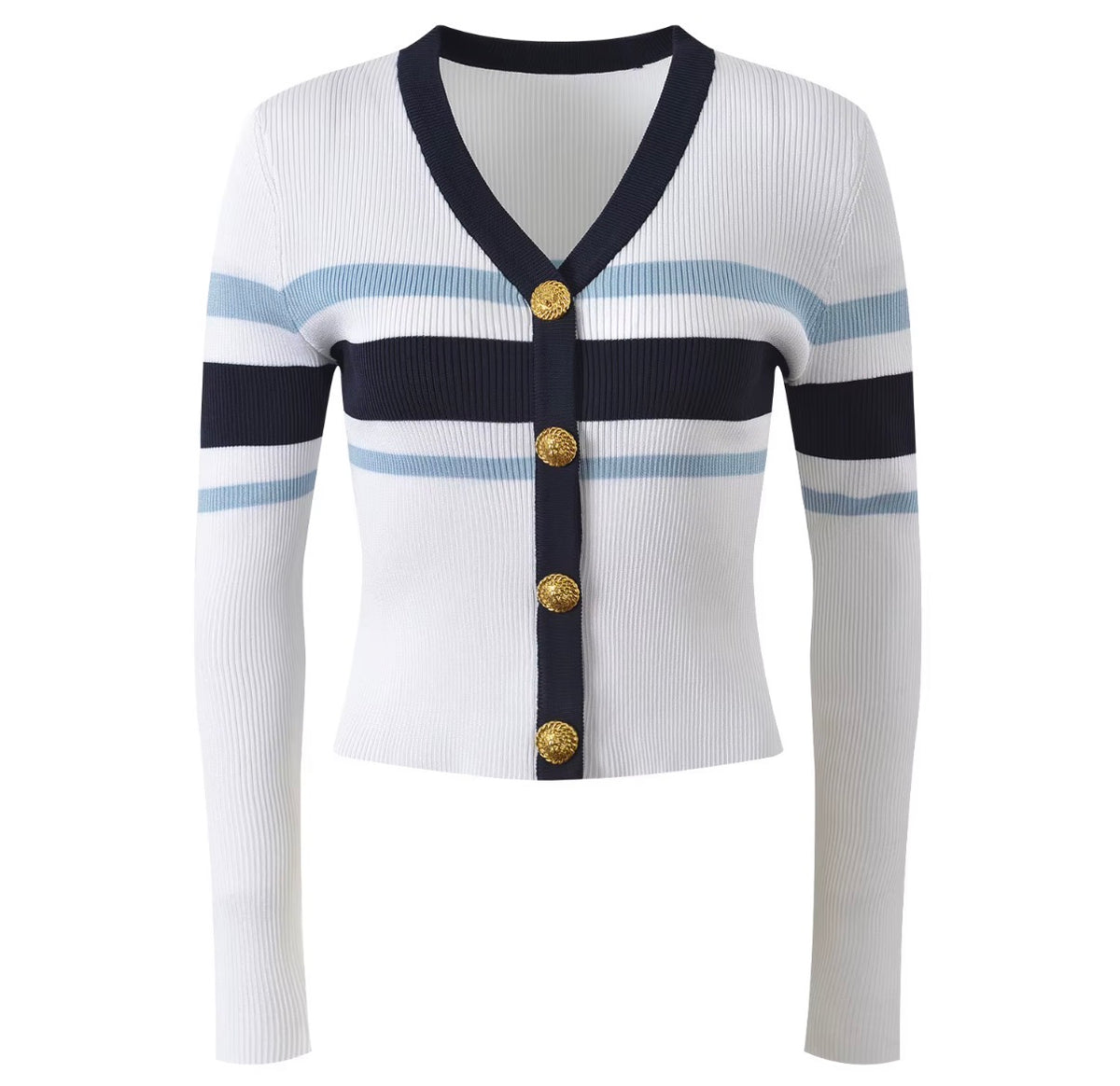 Riviera Striped Gold Button Cardigan