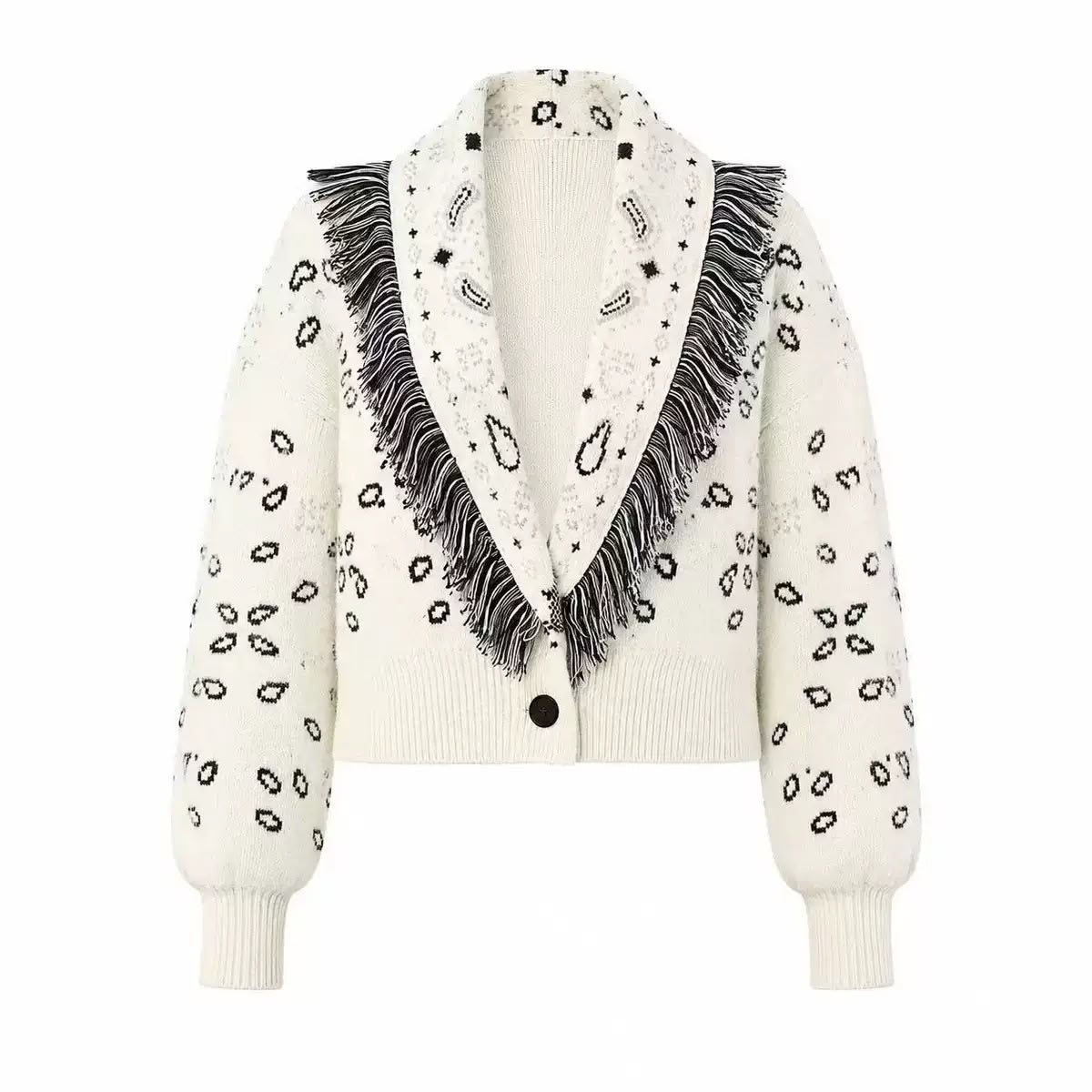 Bandana Fringe Knit Cardigan