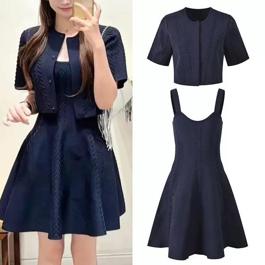 Midnight Knit Fit-and-Flare Dress with Cropped Jacket