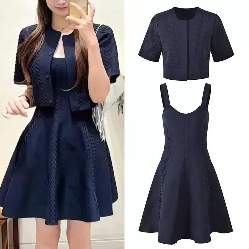 Midnight Knit Fit-and-Flare Dress with Cropped Jacket