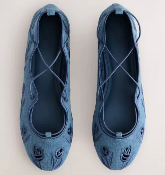 Embroidered Floral Lace-Up Flats