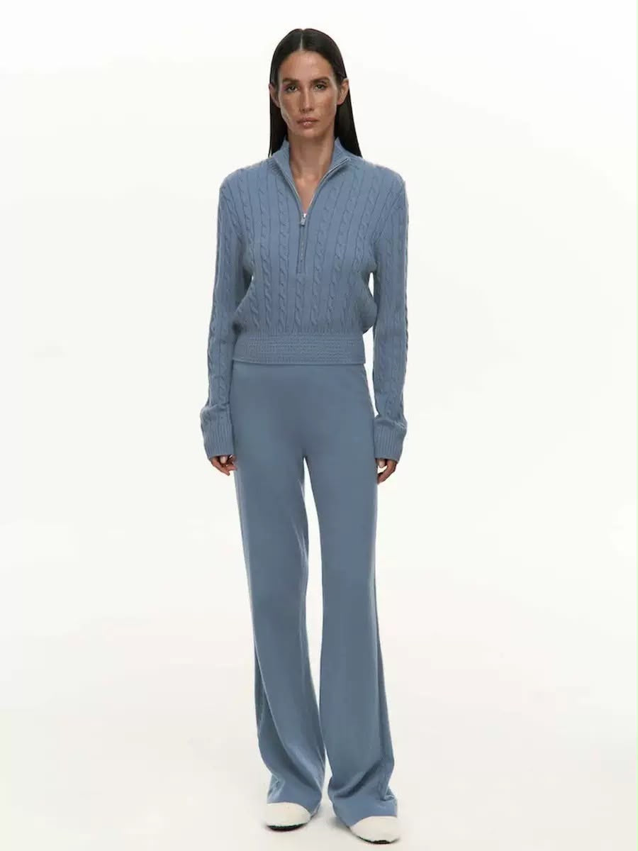 Cable Knit Top & Wide-Leg Pants Set