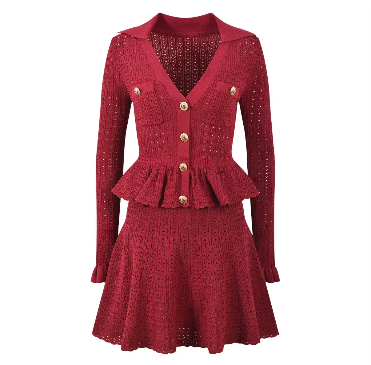 Golden Button Peplum Dress