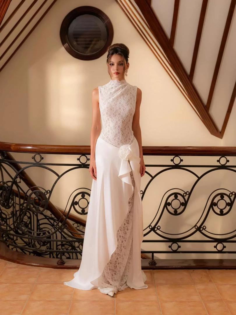 Ivory Rosette Lace Gown