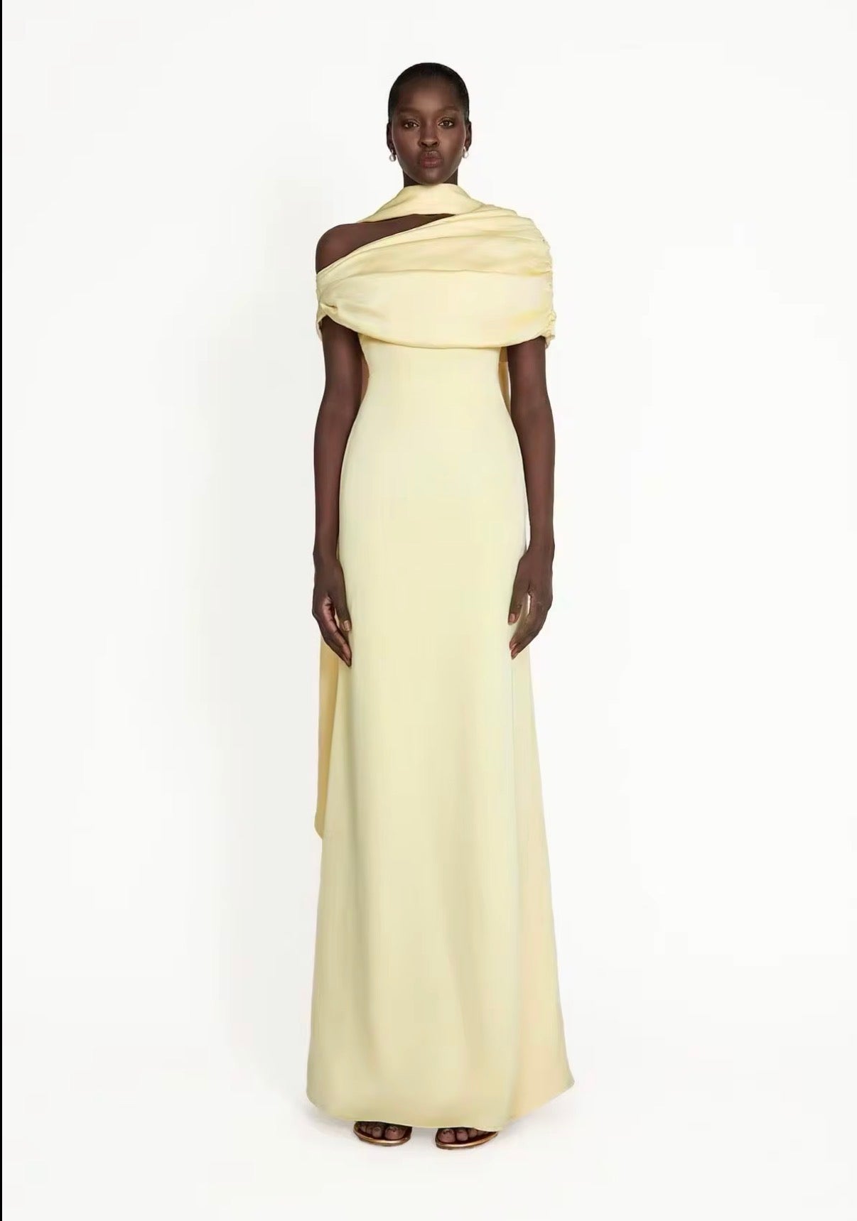 Draped Satin Scarf Gown