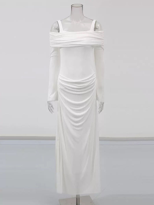 Off-shoulder maxi dress with ruched details