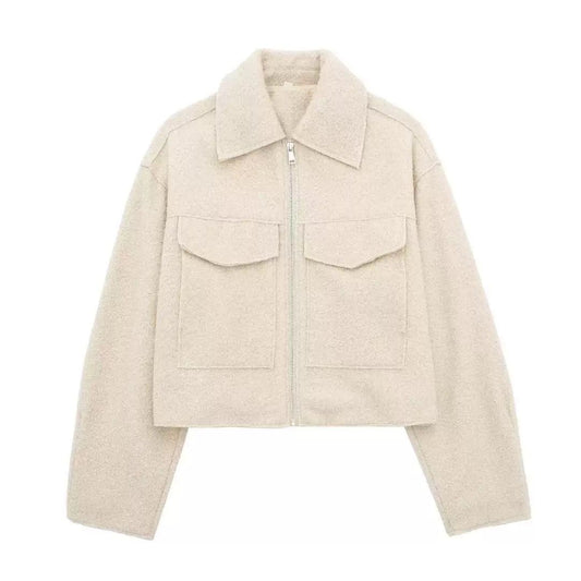 Teddy Texture Cropped Zip Jacket