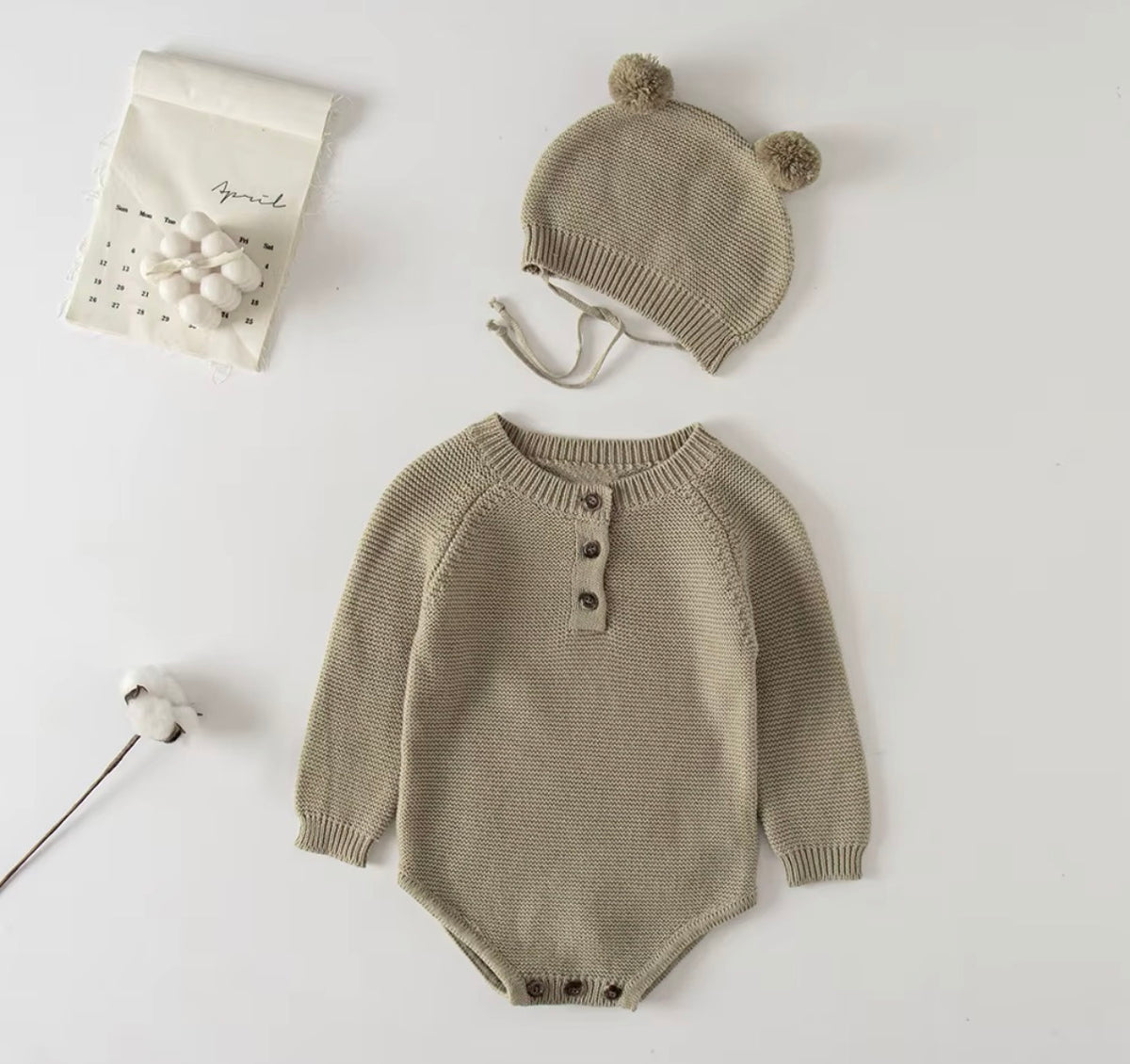 Little Bear Knit Romper Set
