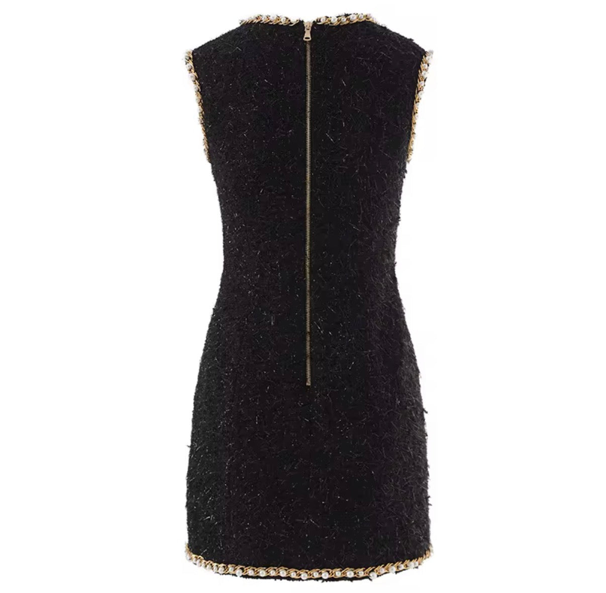 Chain Trim Tweed Mini Dress