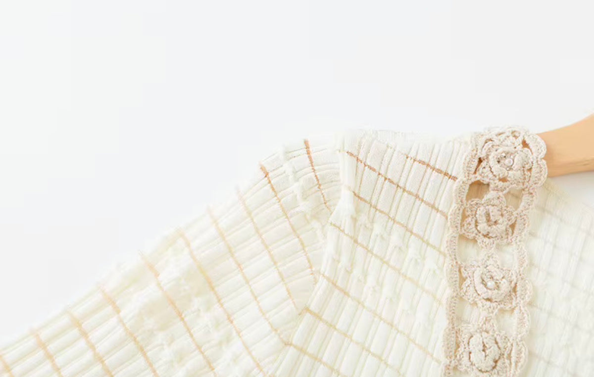 Ivory Lace-Trim Ruffle Knit Cardigan