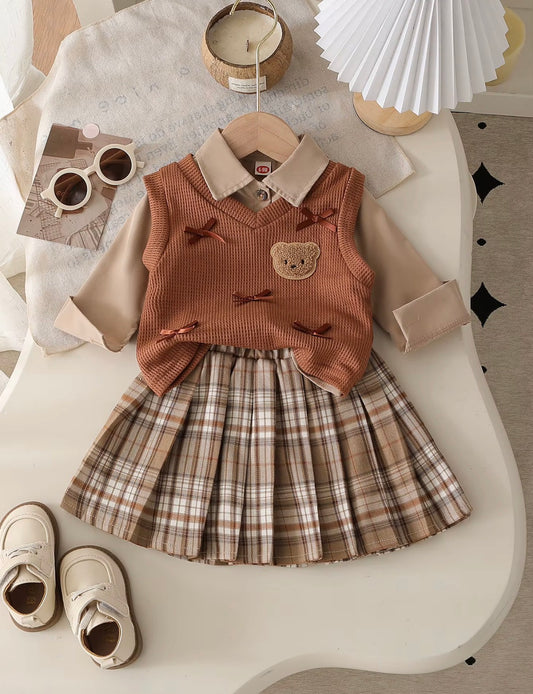 Teddy Bow Plaid Set