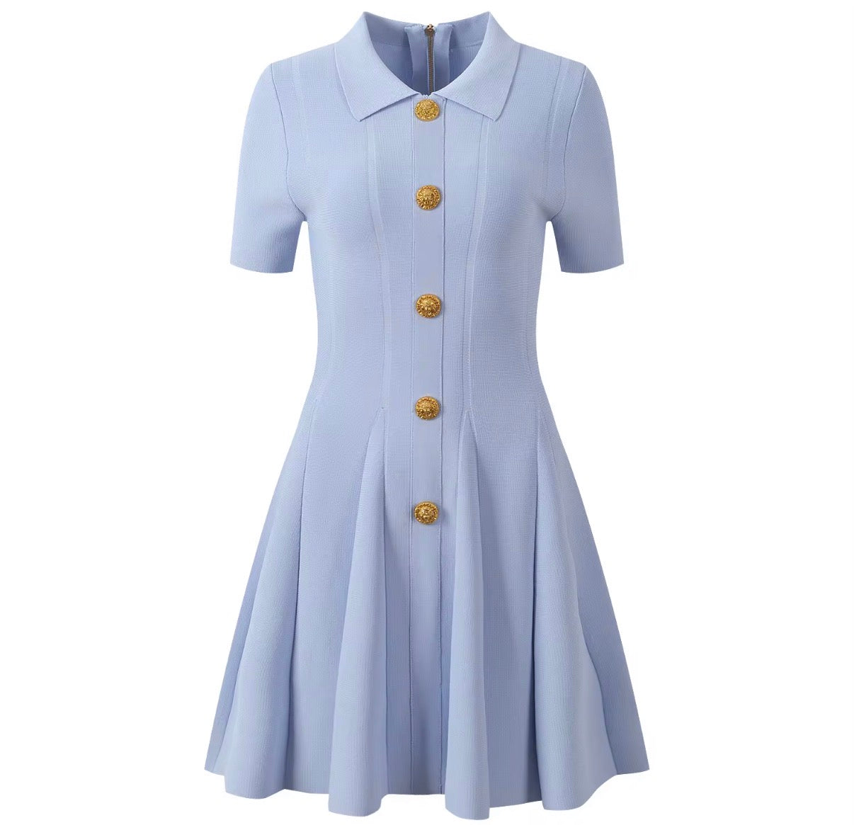 Golden Button Flare Dress
