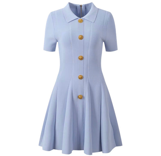 Golden Button Flare Dress