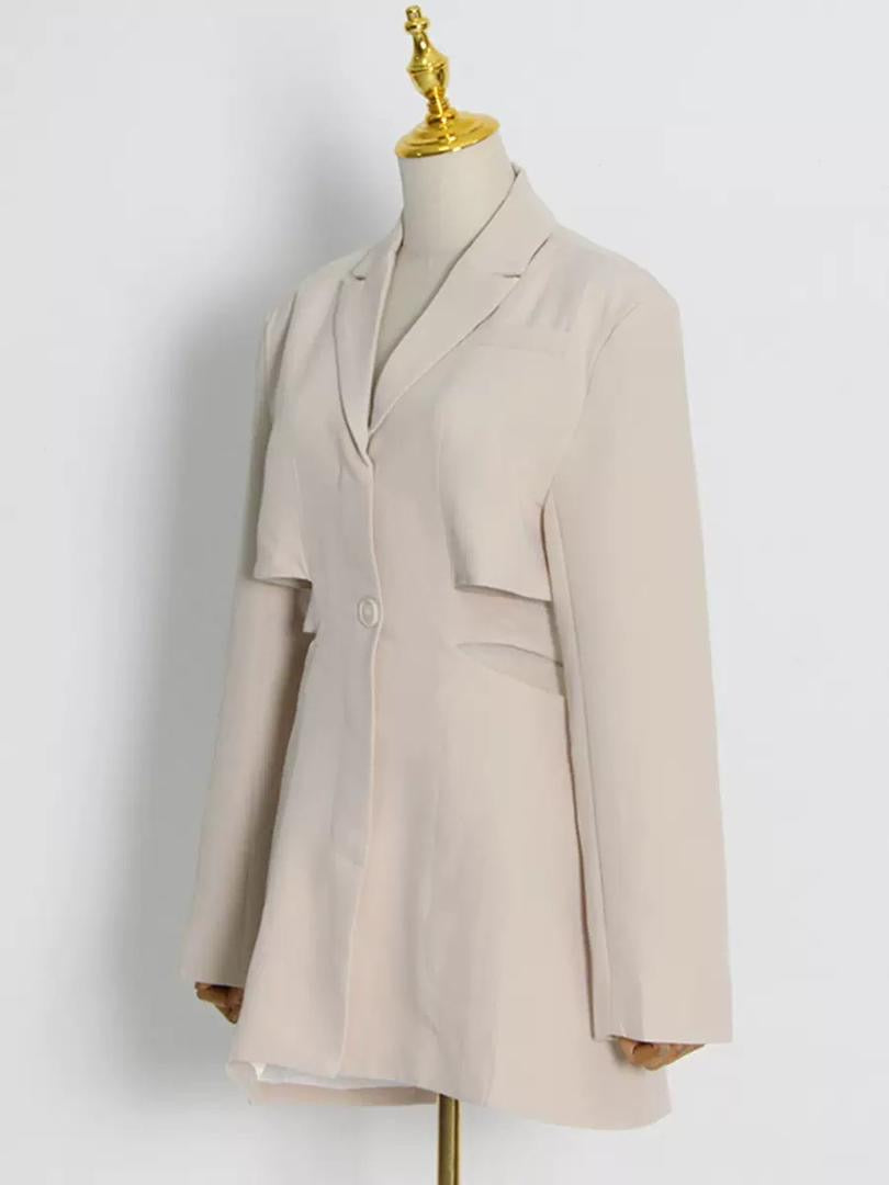 Tailored Blazer Dress with Single Button and Waist Cut-Outs
