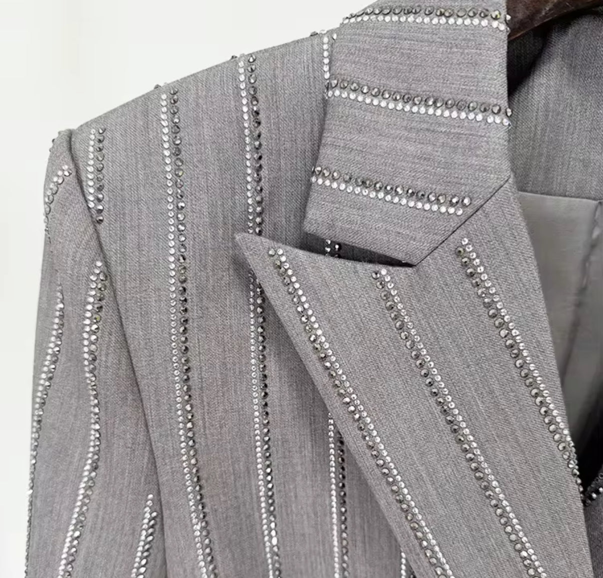 Metallic Silver Pinstripe Pantsuit