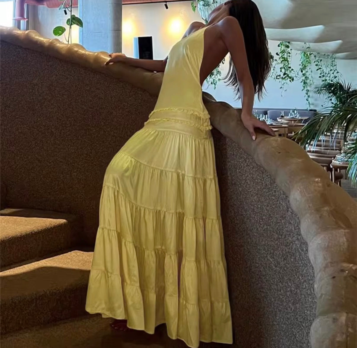 One-Shoulder Fitted Tiered Maxi Dress
