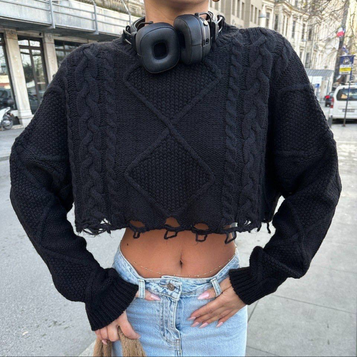 Distressed Knit Crop Sweater