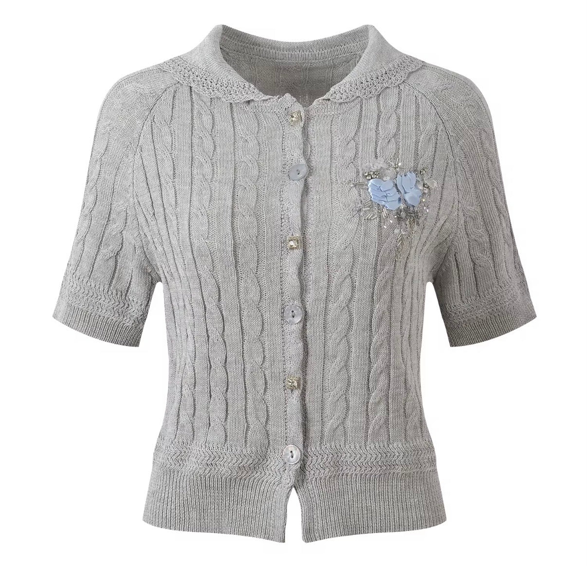 Vintage Cable Knit Brooch Cardigan