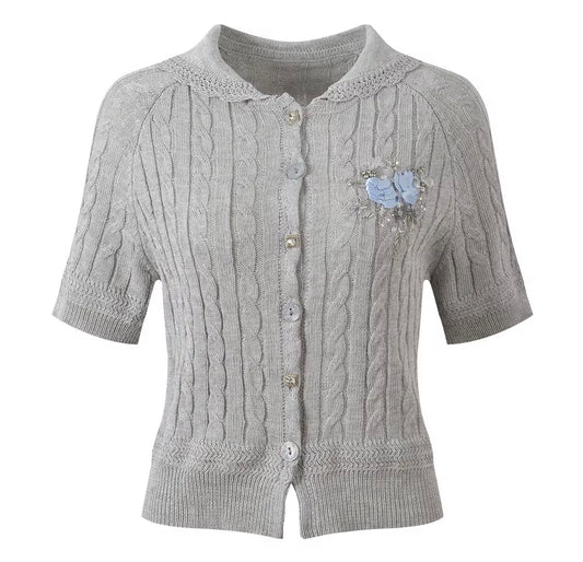 Vintage Cable Knit Brooch Cardigan