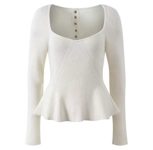 Elara Peplum Ribbed Knit Top