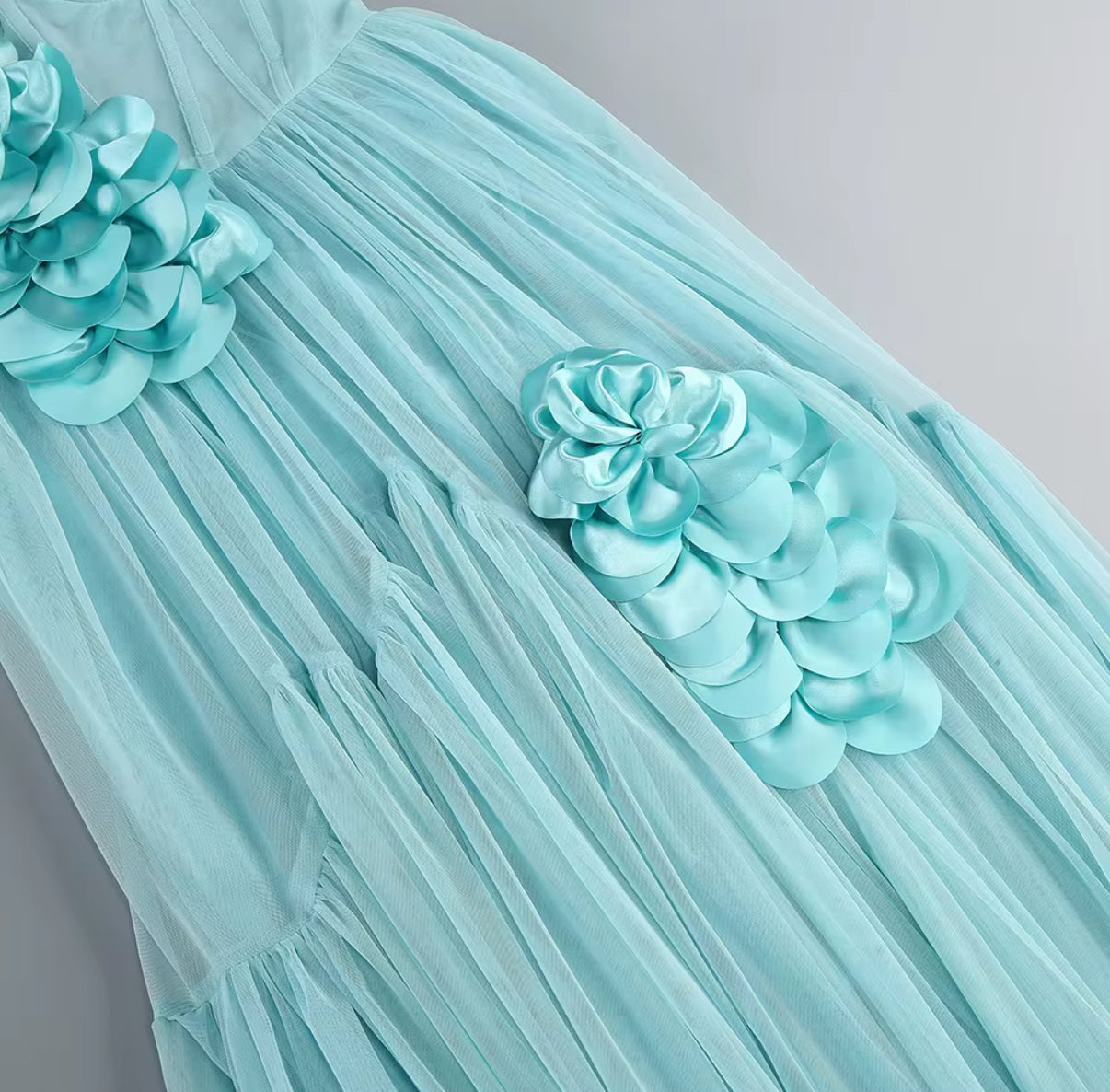 Ocean Blue Corset Dress with Flower Details