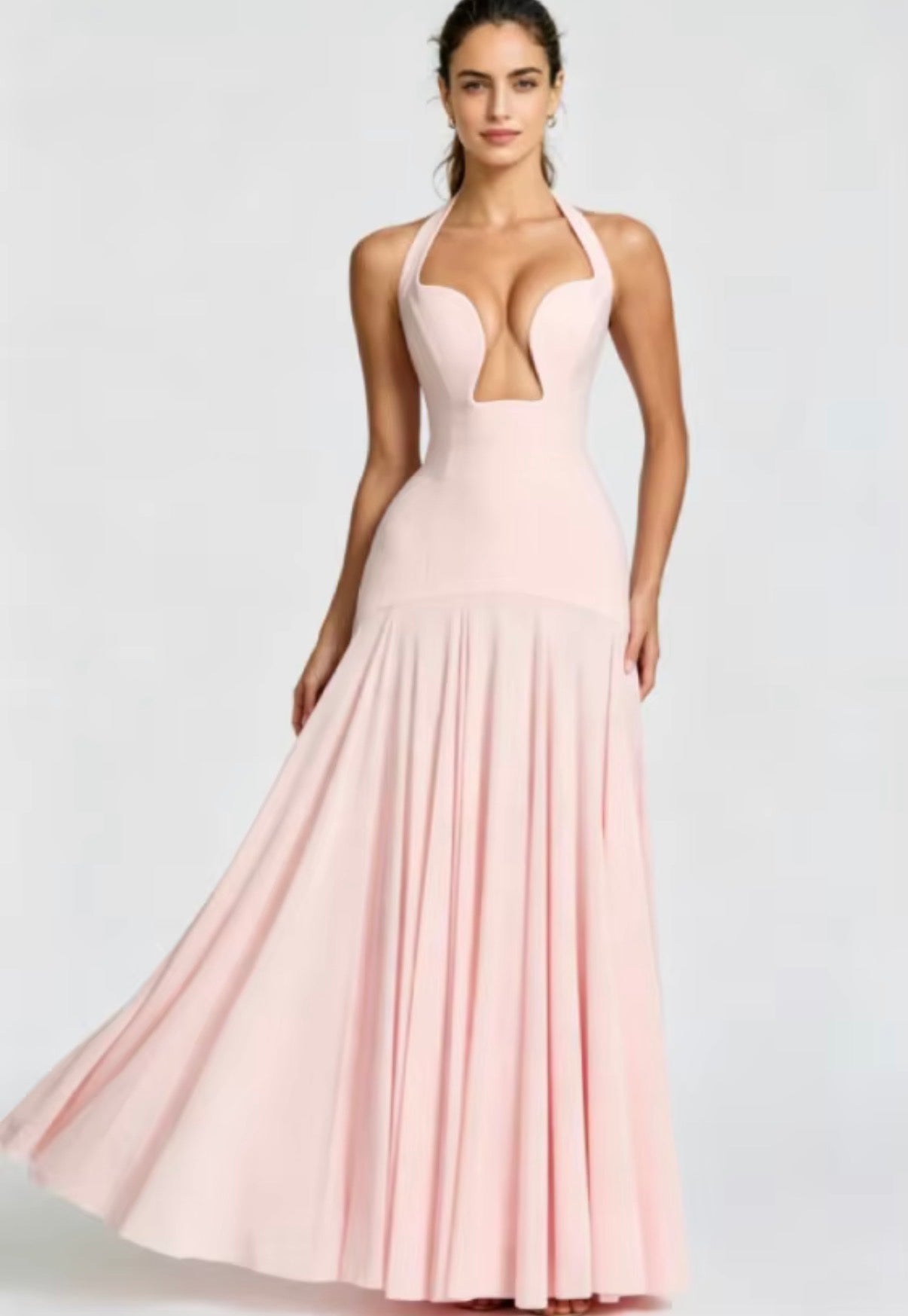 Halter Plunge Drop-Waist Gown
