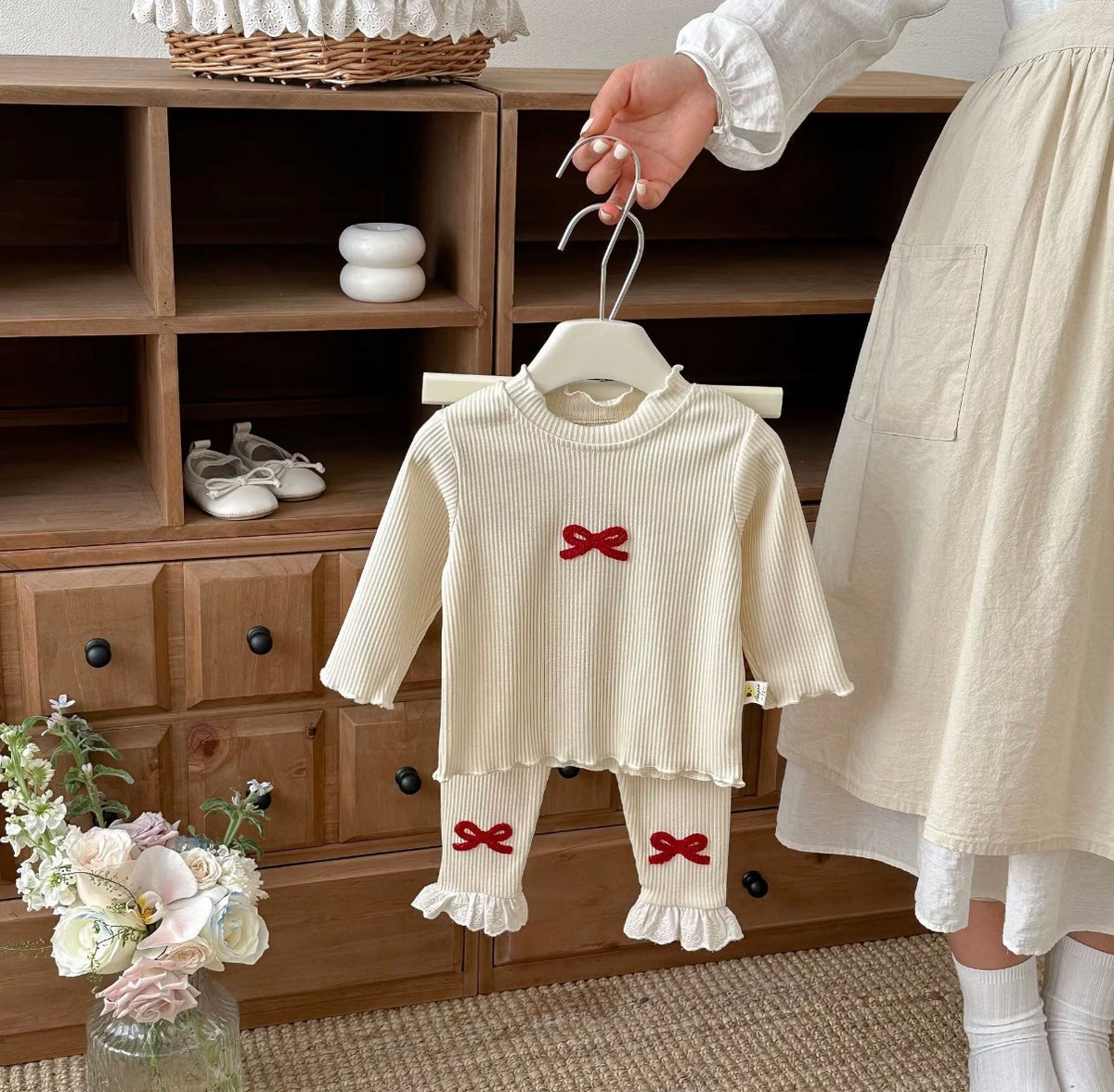 Cherry Bow Ribbed Set