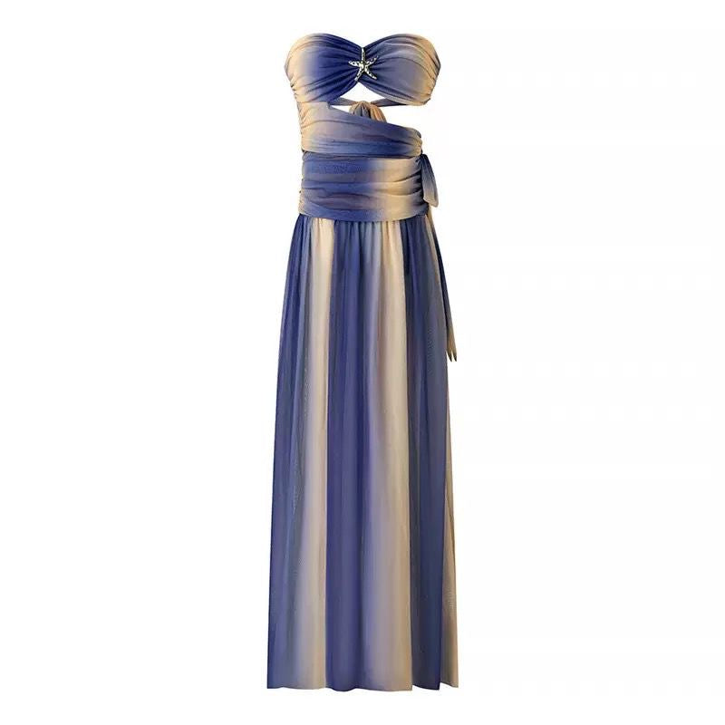 Ocean Ombre Strapless Wrap Gown