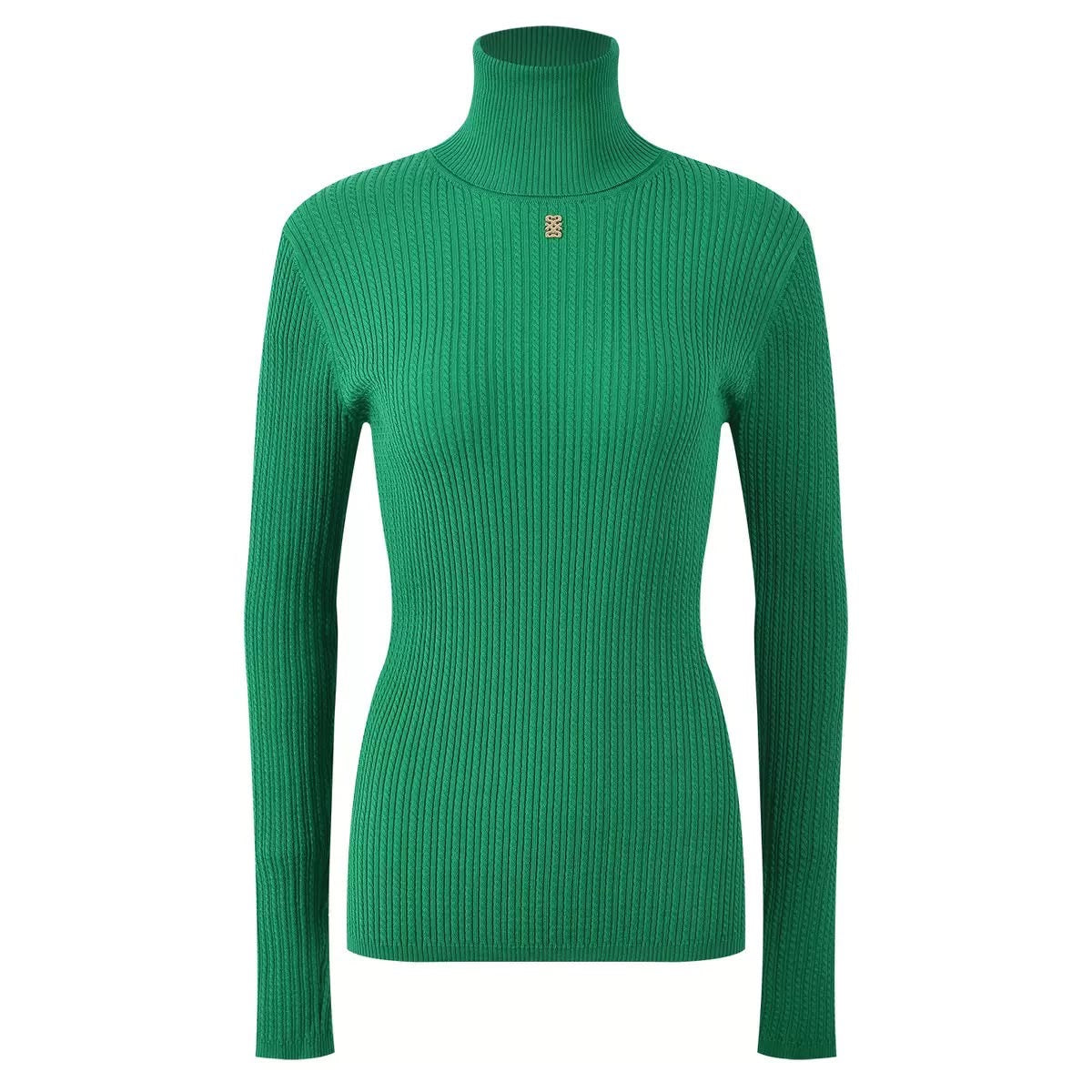 Gold Accent Ribbed Turtleneck Sweater