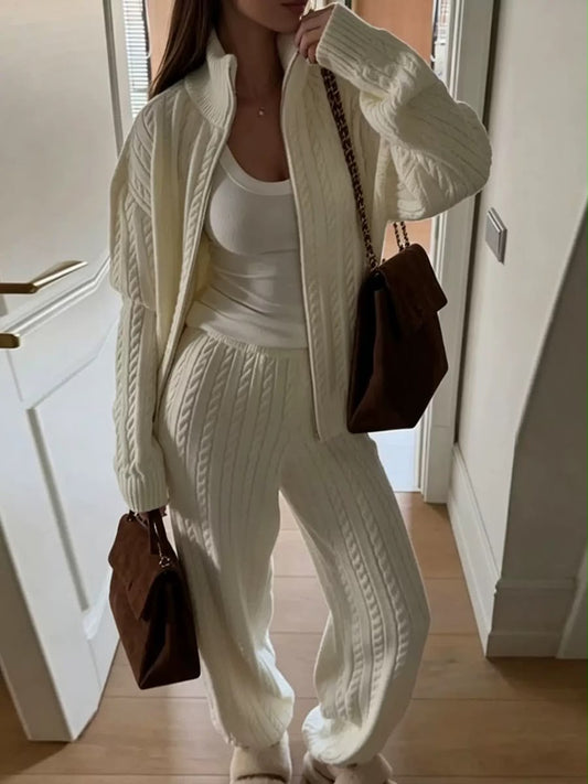 Cable Knit Zip-Up & Pants Set