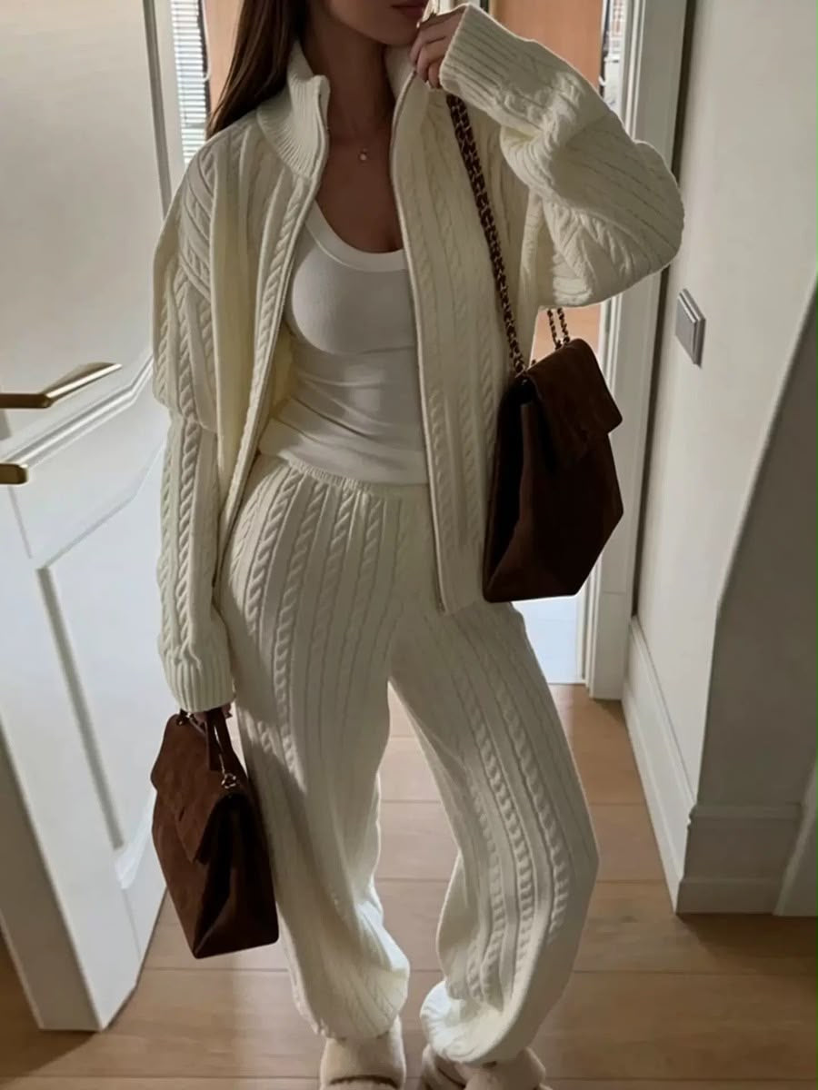 Cable Knit Zip-Up & Pants Set