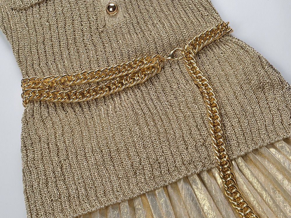 Golden Muse Pleated Maxi Dress