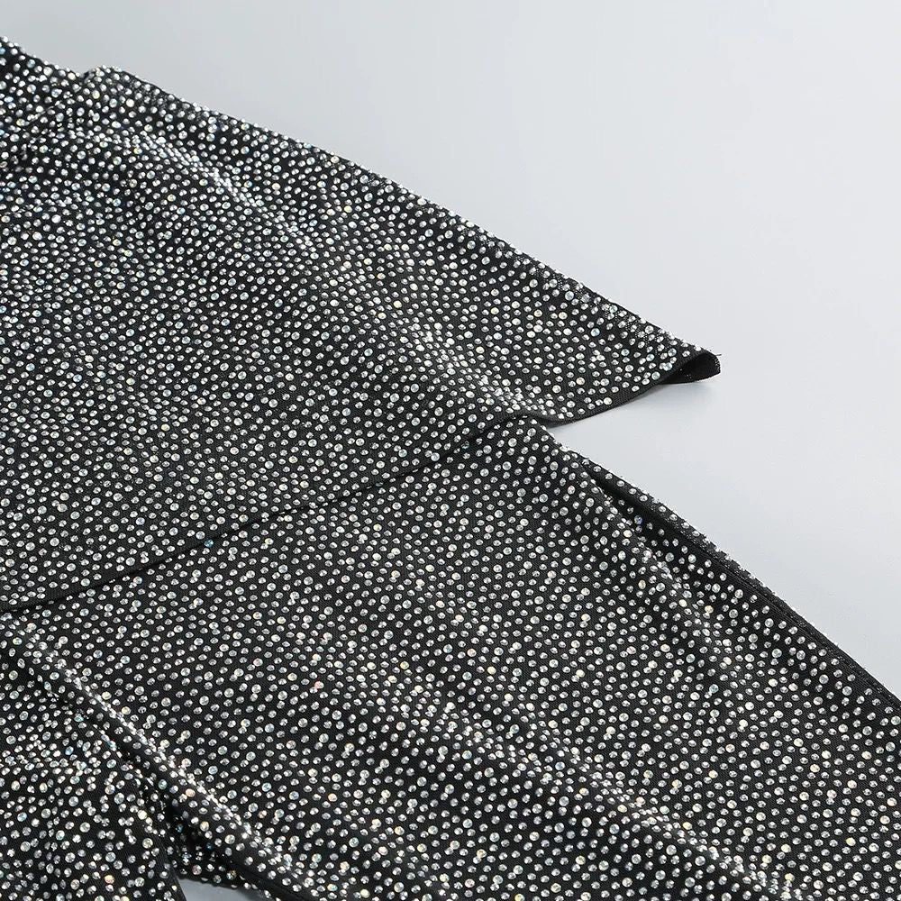 Sparkling high-waist sequin trousers with cropped jacket