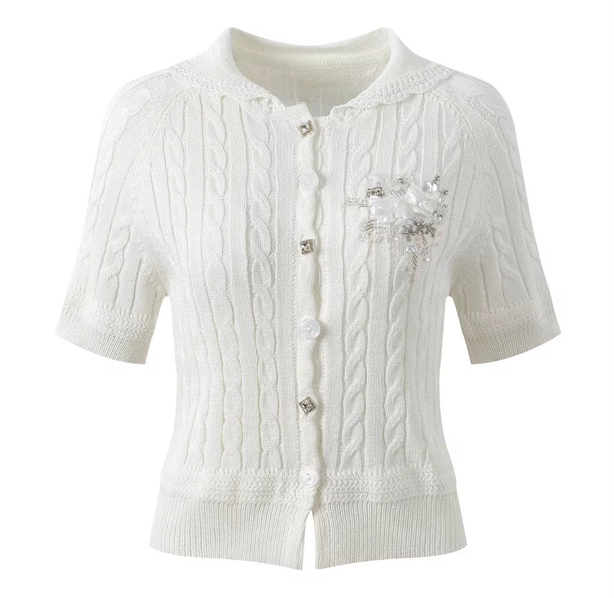 Vintage Cable Knit Brooch Cardigan