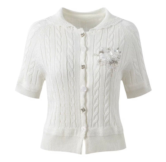 Vintage Cable Knit Brooch Cardigan