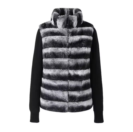 Winter Crest Fur-Panel Sweater Jacket