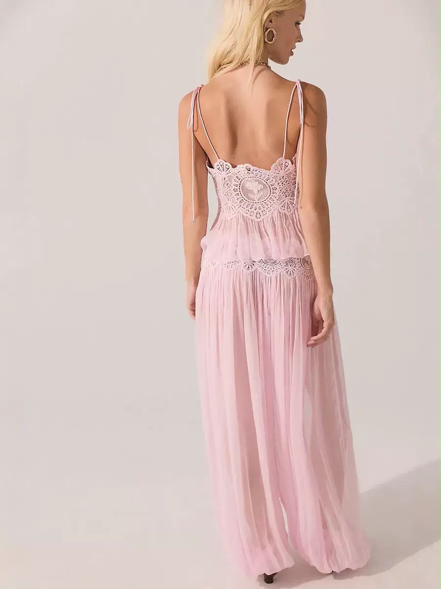 Lace Crop Top & Pleated Harem Pants Set