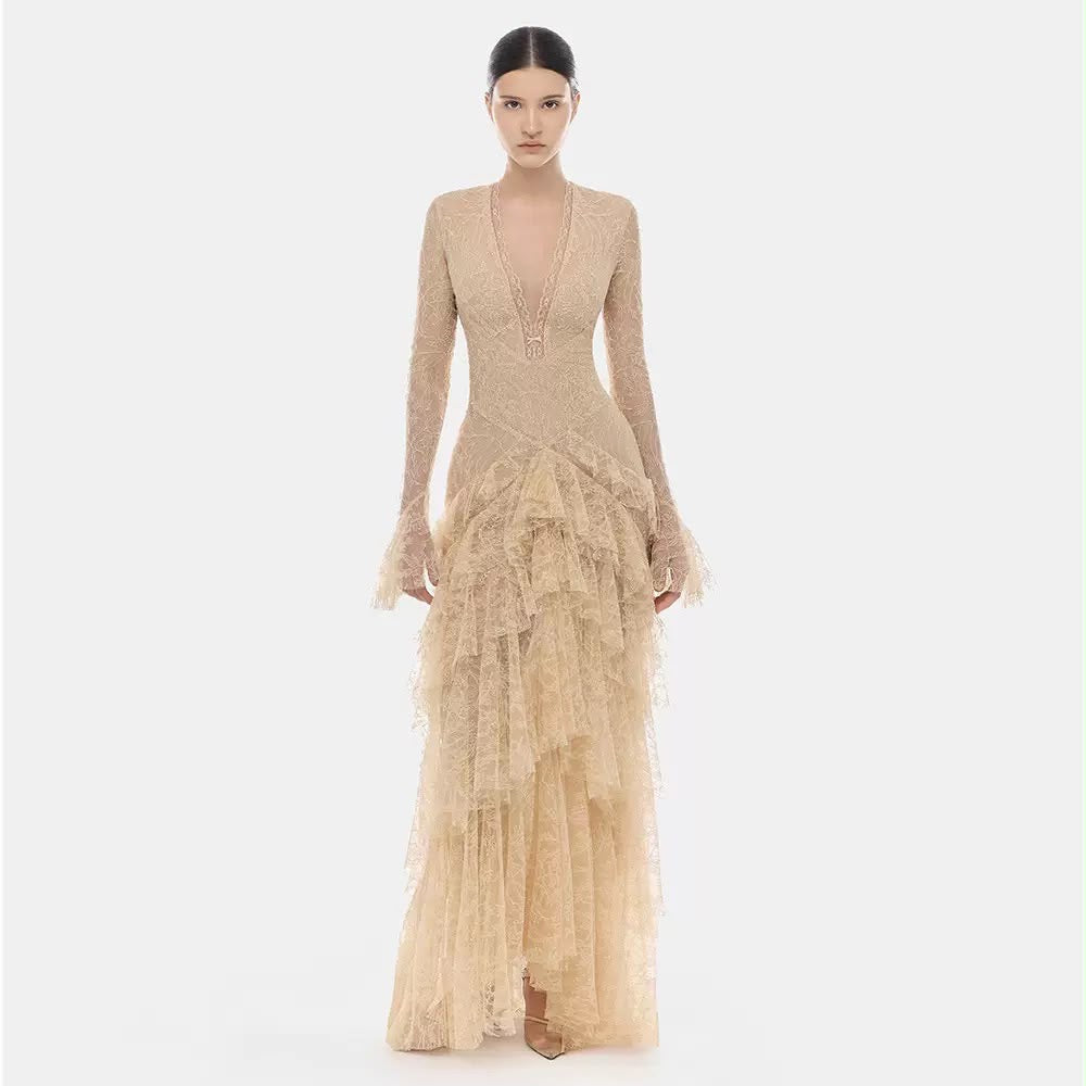 Amélie Lace Ruffle Gown