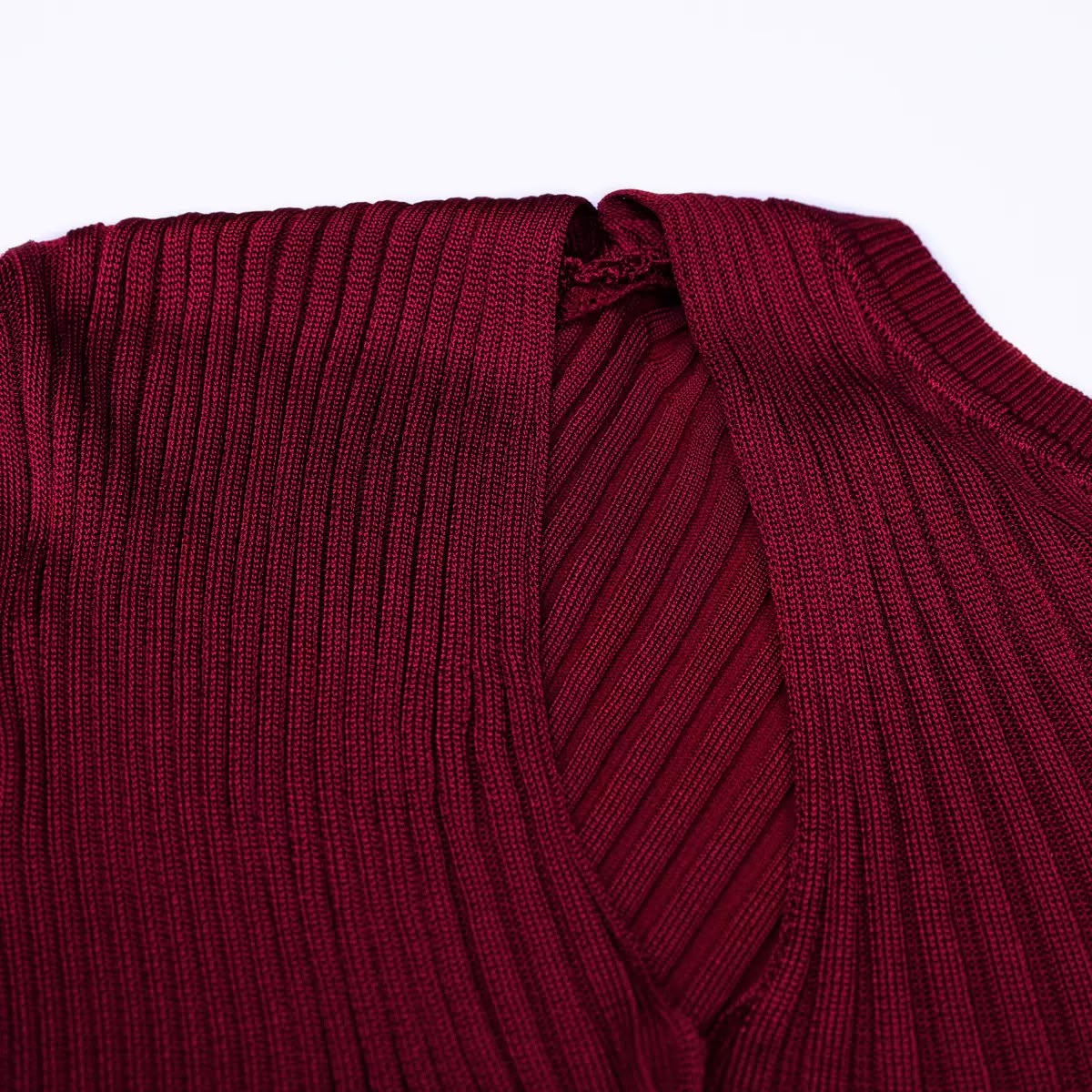 Wrap-Effect Ribbed Maxi Dress
