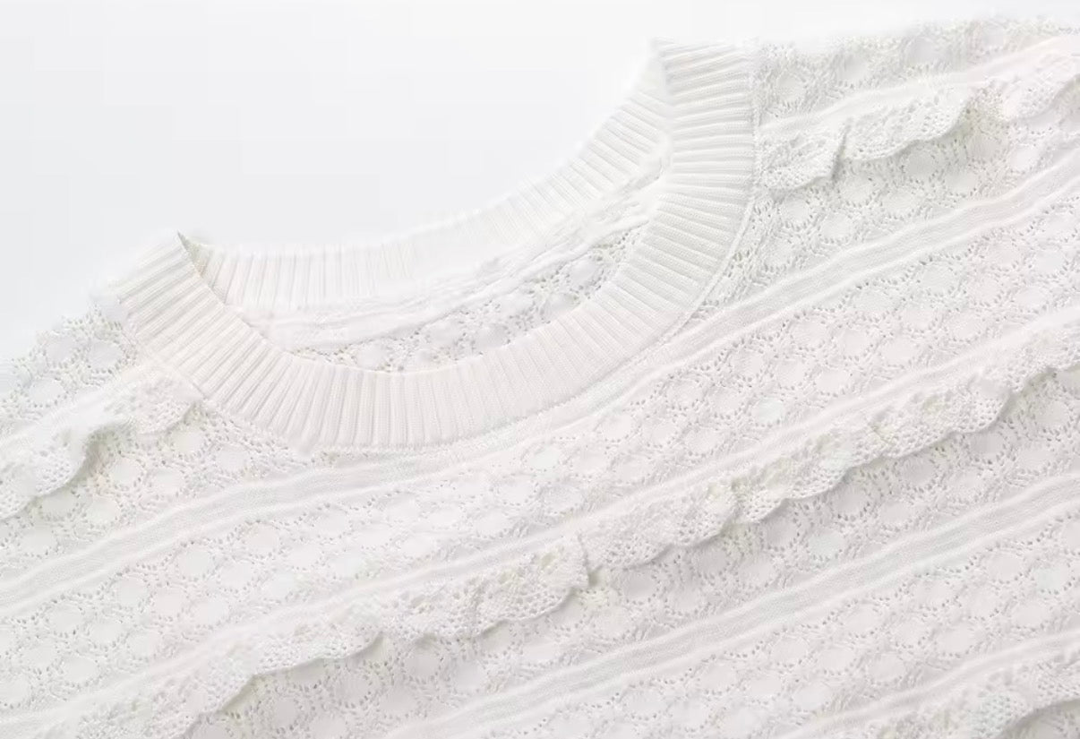 Lace Knit Bow-Detail Top & Flared Mini Skirt Set