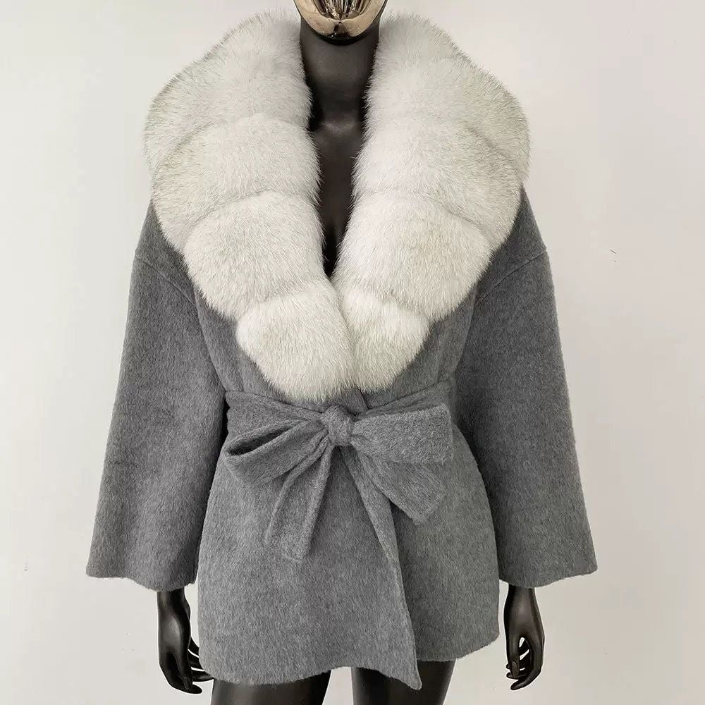 Fur-Collar Belted Wool Coat